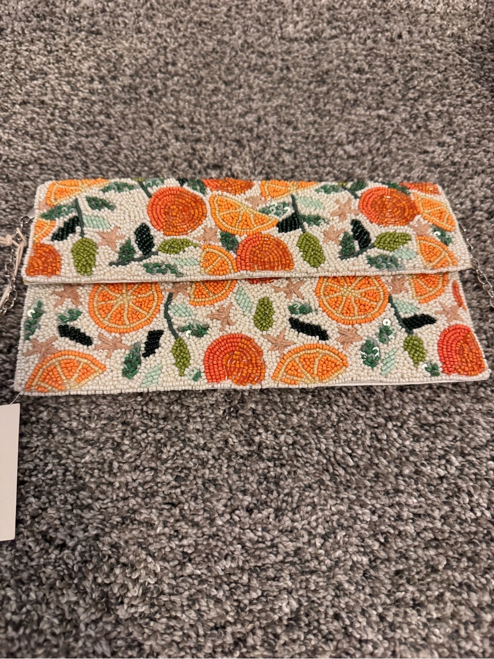 Beaded Orange Slice Crossbody Clutch - White & Orange